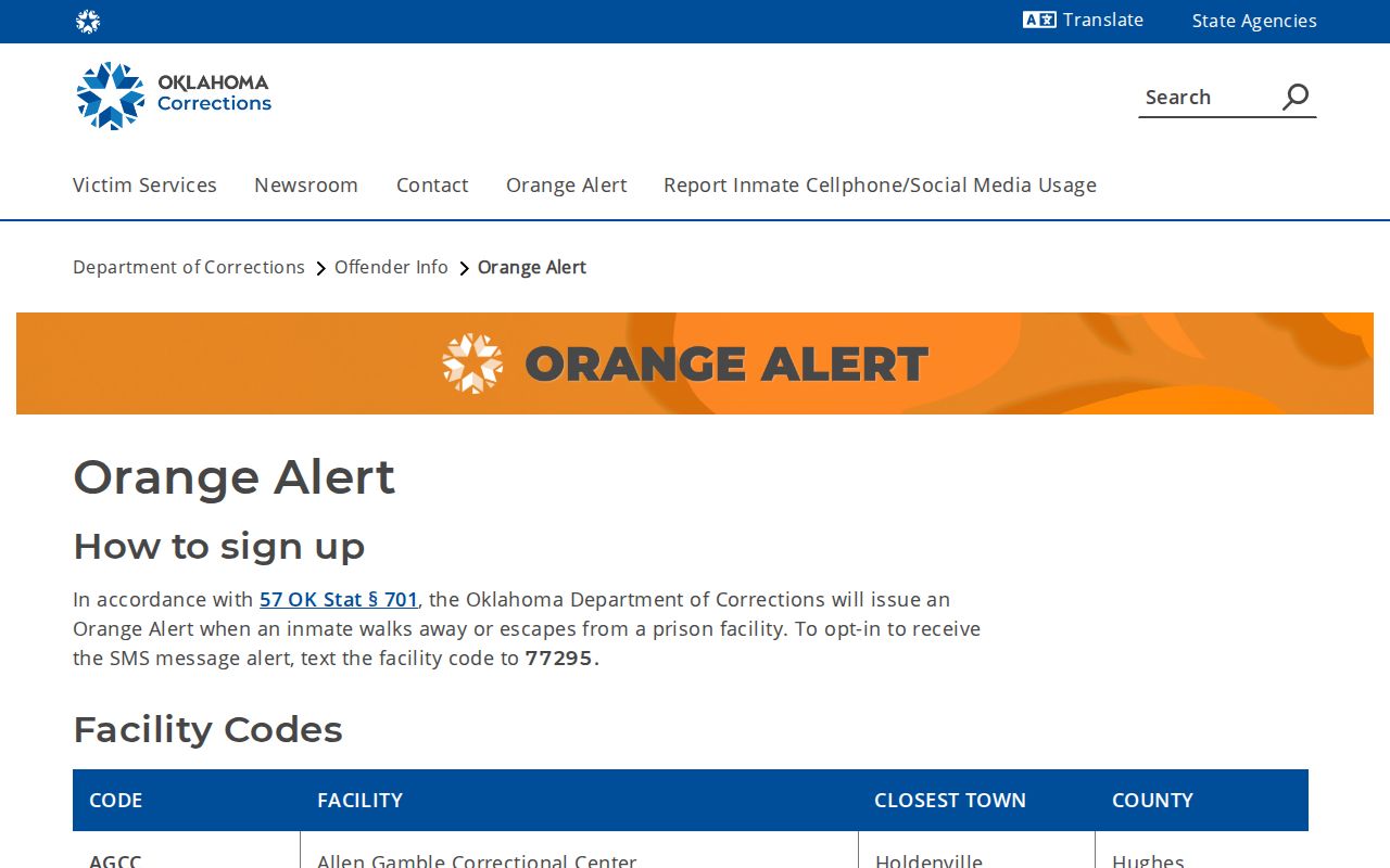 Dick Conner Correctional Center release source in the ODOC facility list