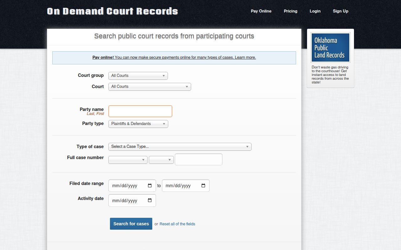 ODCR Osage County court records for release verification